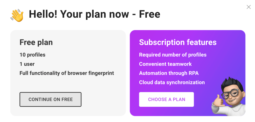 Приветственный экран после регистрации в Dolphin{anty}