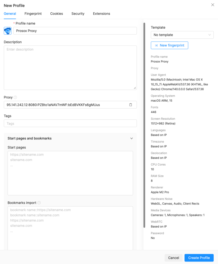 Экран добавления резидентских прокси в Octo Browser