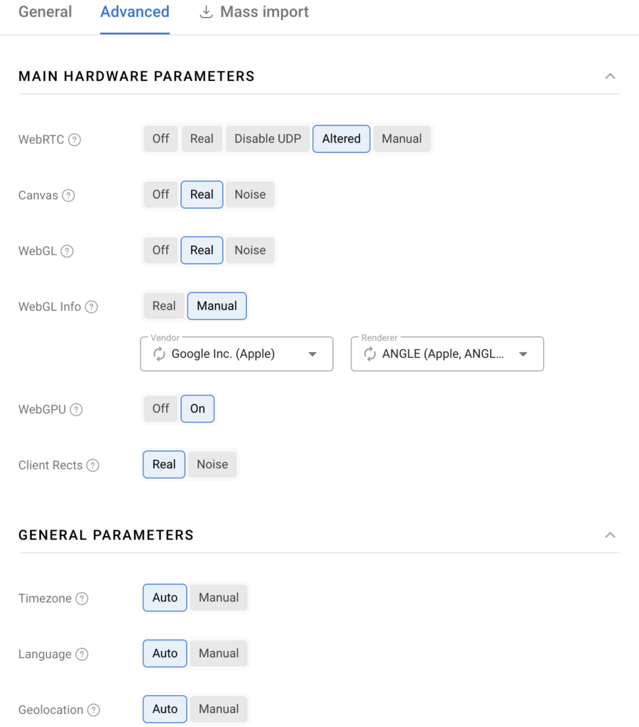 Настройка дополнительных параметров профиля в Dolphin{anty}