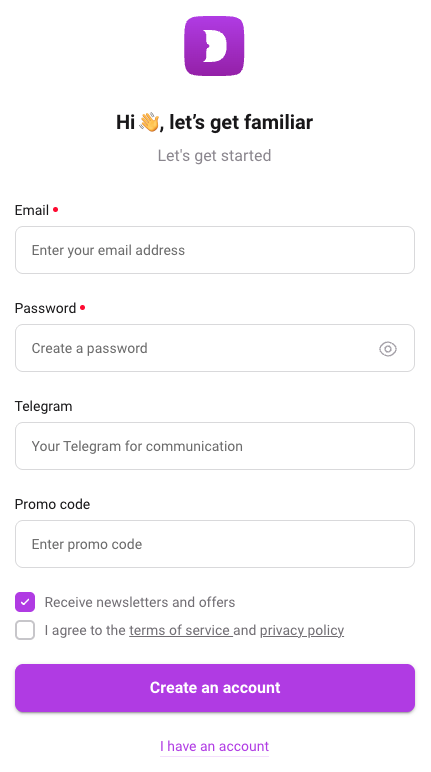 Экран регистрации в Dolphin{anty}