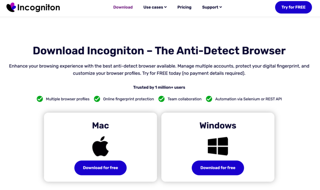Выбор ОС для установки Incogniton