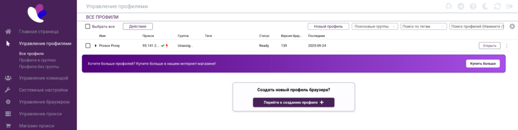 Показано, что создан новый профиль в Incogniton
