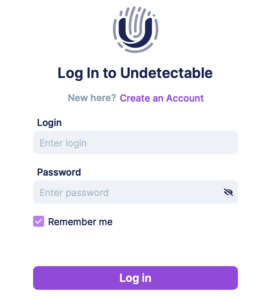 Экран входа в Undetectable