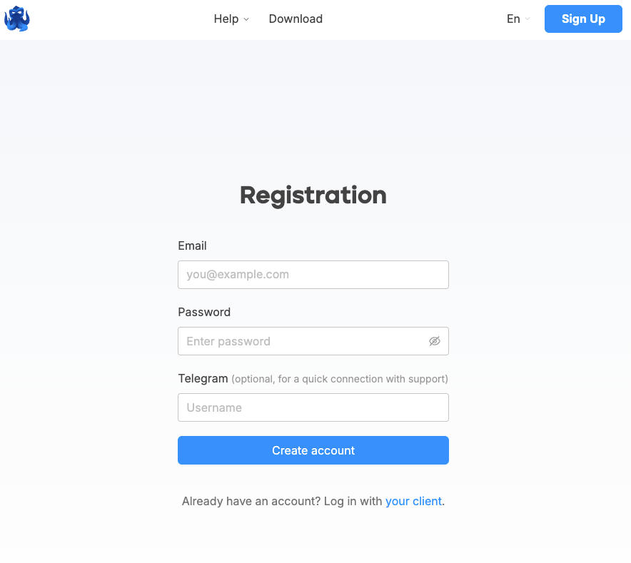 Экран регистрации в Octo Browser