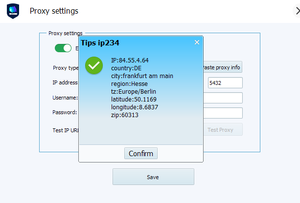 Checking proxy correctness in VMLogin