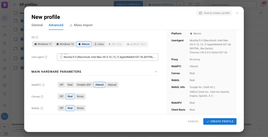 New profile in Dolphin Anty