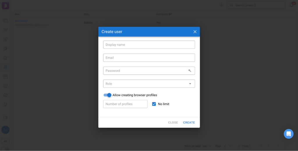 Creating a user in Dolphin Anty