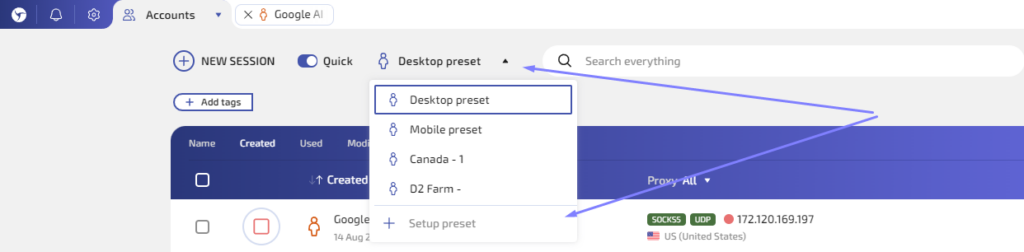 presets — ready-made settings templates