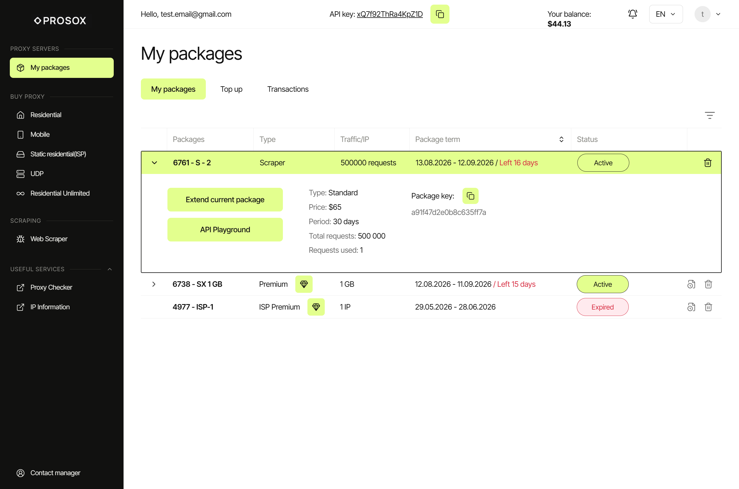 Prosox web scraper dashboard